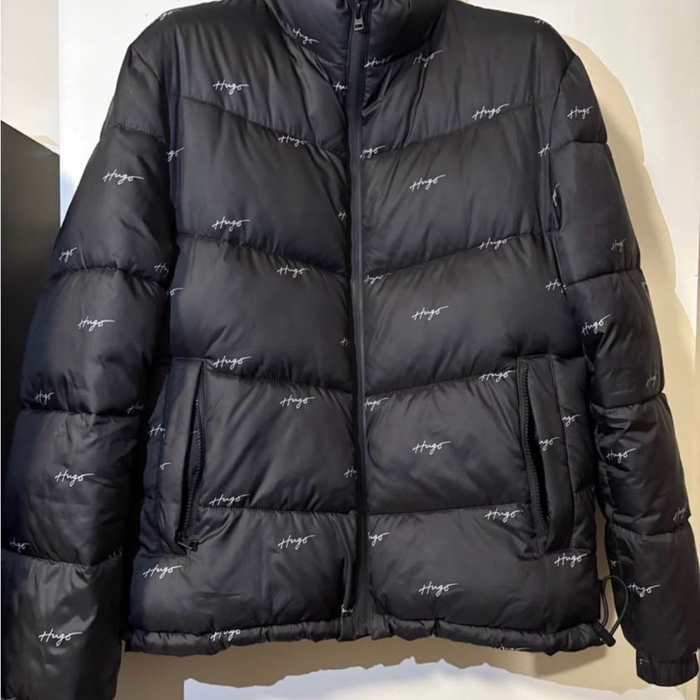 Hugo Boss Black Puffer Jacket with Logo Pattern